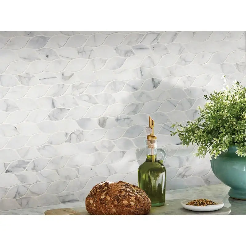 MSI 12x13 Calacatta Blanco Floral Motive Polished Marble Mosaic