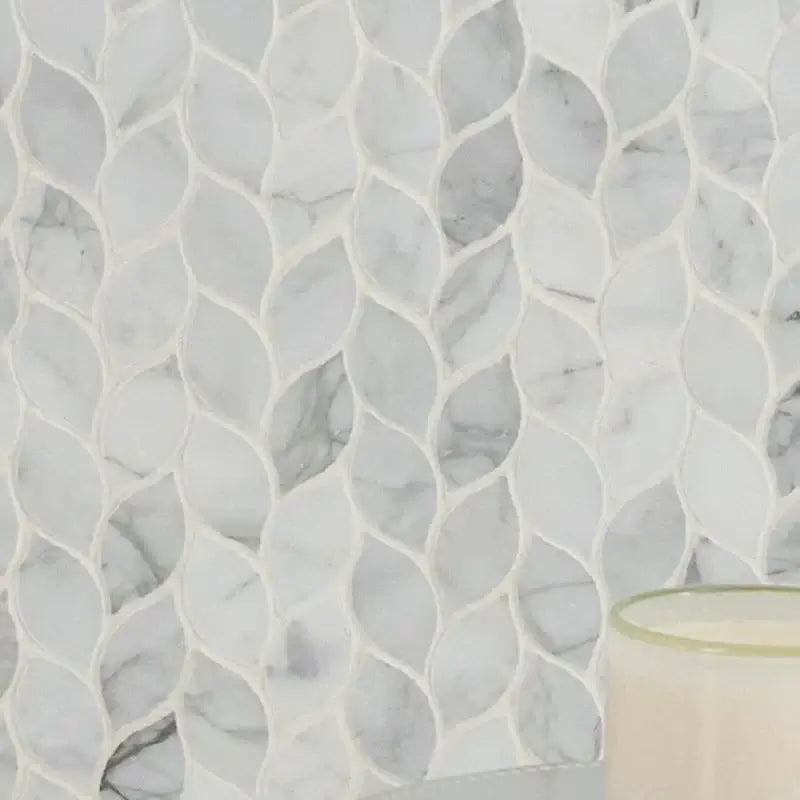 MSI 12x13 Calacatta Blanco Floral Motive Polished Marble Mosaic
