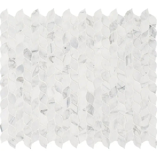 MSI 12x13 Calacatta Blanco Floral Motive Polished Marble Mosaic