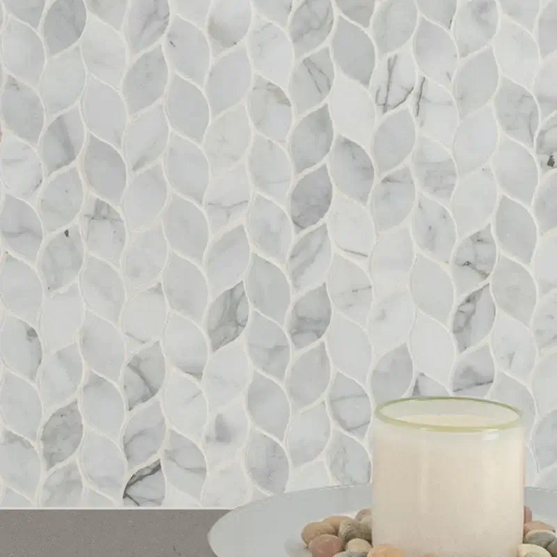 MSI 12x13 Calacatta Blanco Floral Motive Polished Marble Mosaic