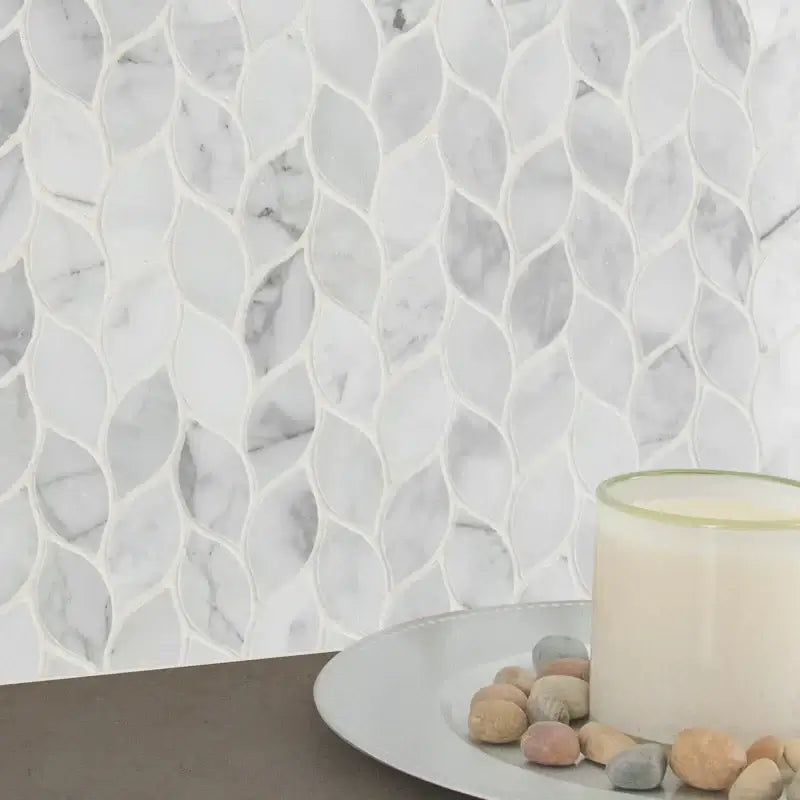 MSI 12x13 Calacatta Blanco Floral Motive Polished Marble Mosaic