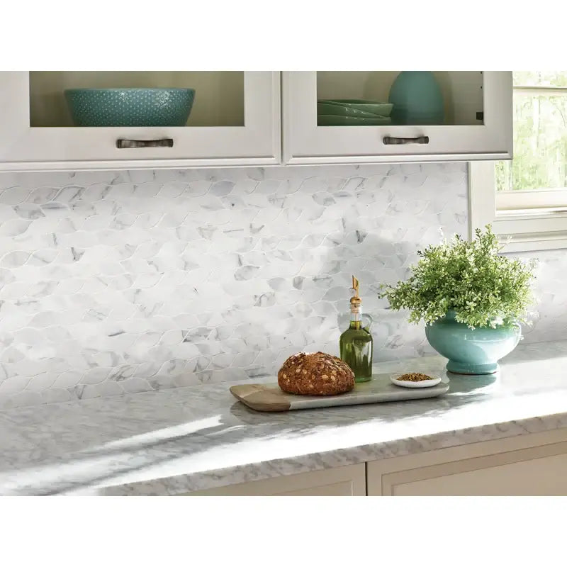 MSI 12x13 Calacatta Blanco Floral Motive Polished Marble Mosaic