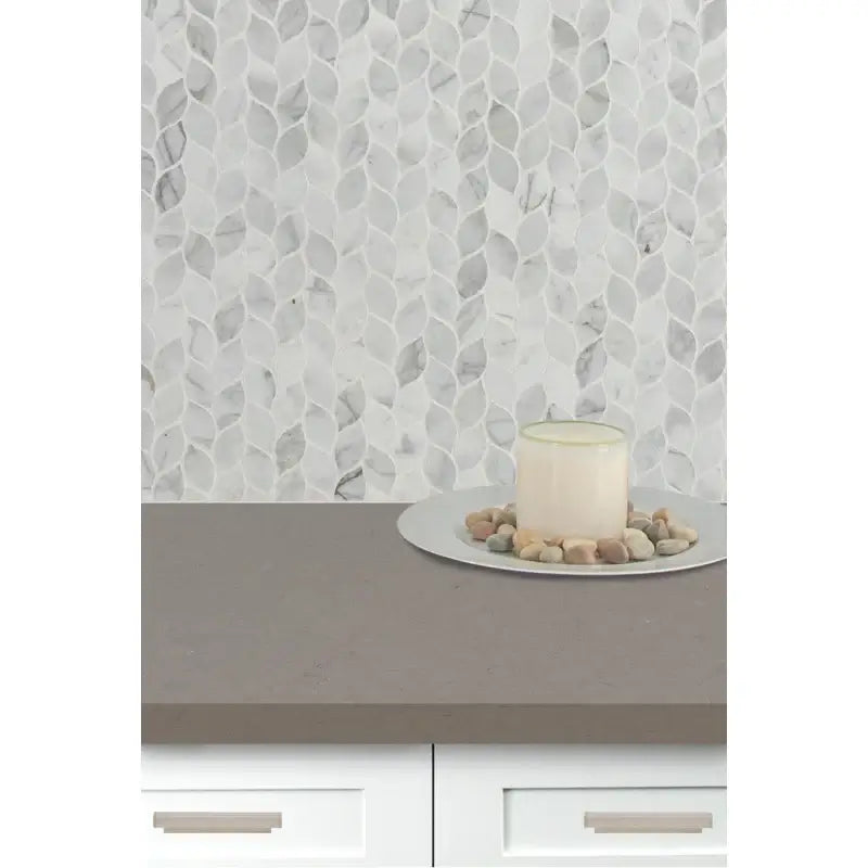 MSI 12x13 Calacatta Blanco Floral Motive Polished Marble Mosaic