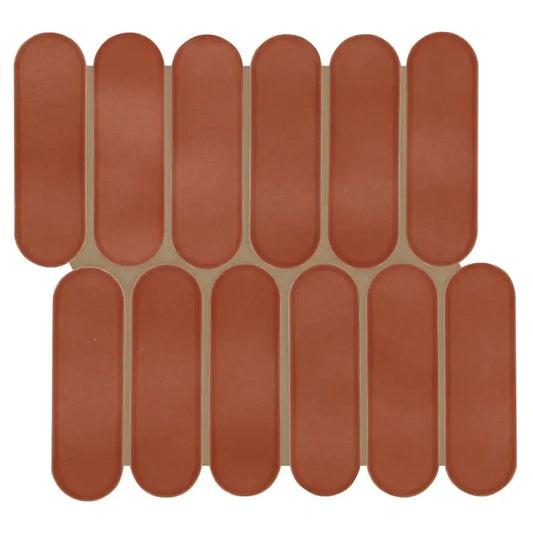 Terra Ellipse 12" X 12" glossy glass mosaic wall tile featuring earthy tones and modern ellipse design.