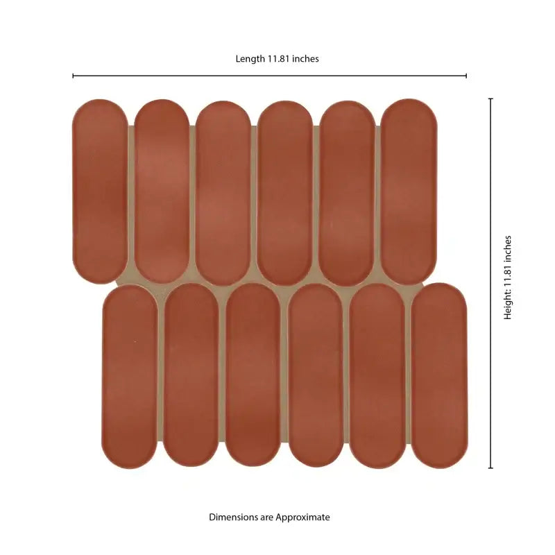 Terra Ellipse glossy glass mosaic tile layout with earthy tones, dimensions 11.81 x 18.1 inches, modern design.