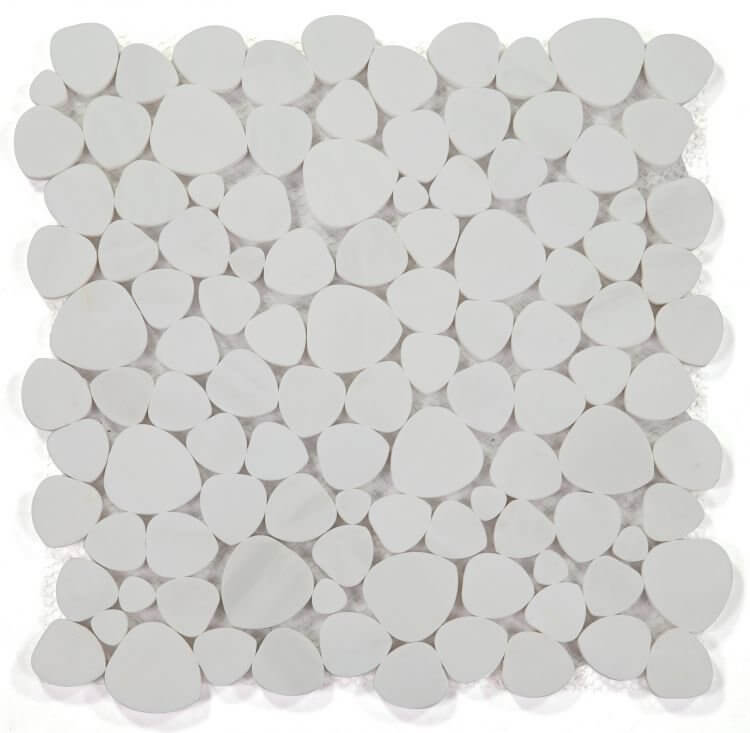 Aphrodite Dolomite Honed 12x12 mosaic tile featuring heart-shaped pieces in a matte white finish.