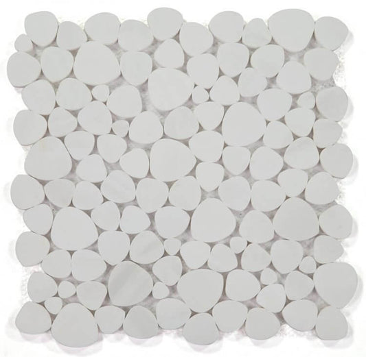 Aphrodite Dolomite Honed 12x12 mosaic tile featuring heart-shaped pieces in a matte white finish.