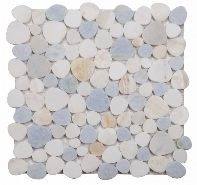 Aphrodite Marina 12x12 polished marble mosaic tile featuring a blend of white and blue stones.