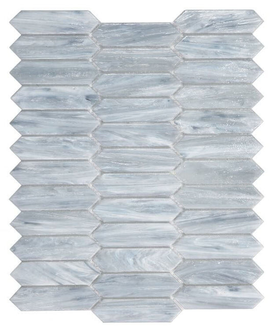 Arrow Grey 10.25x12.5 glass mosaic tile featuring elongated hexagon pieces for modern pool elegance.