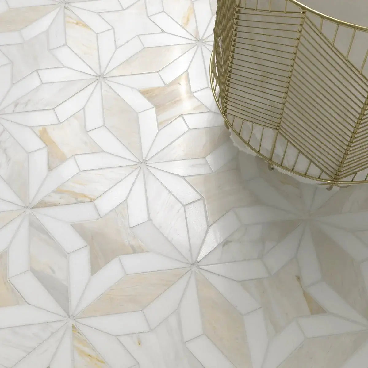 Athena Gold Estrella 10"x10" Polished Marble Mosaic Floor and Wall Tile - Hey Tiles