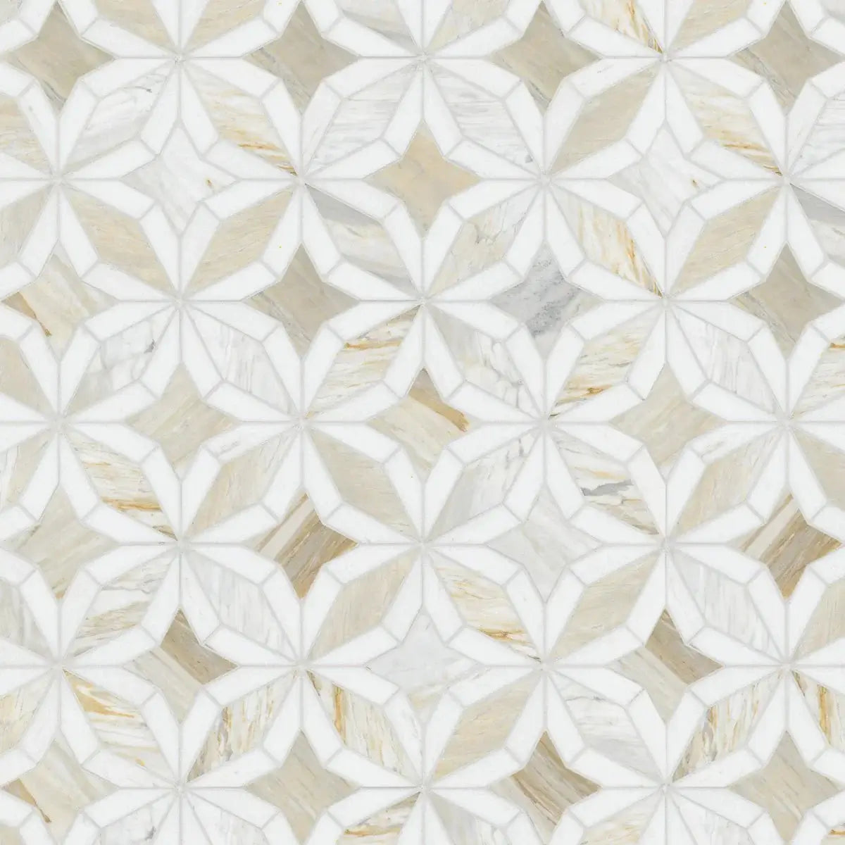 Athena Gold Estrella 10"x10" Polished Marble Mosaic Floor and Wall Tile - Hey Tiles
