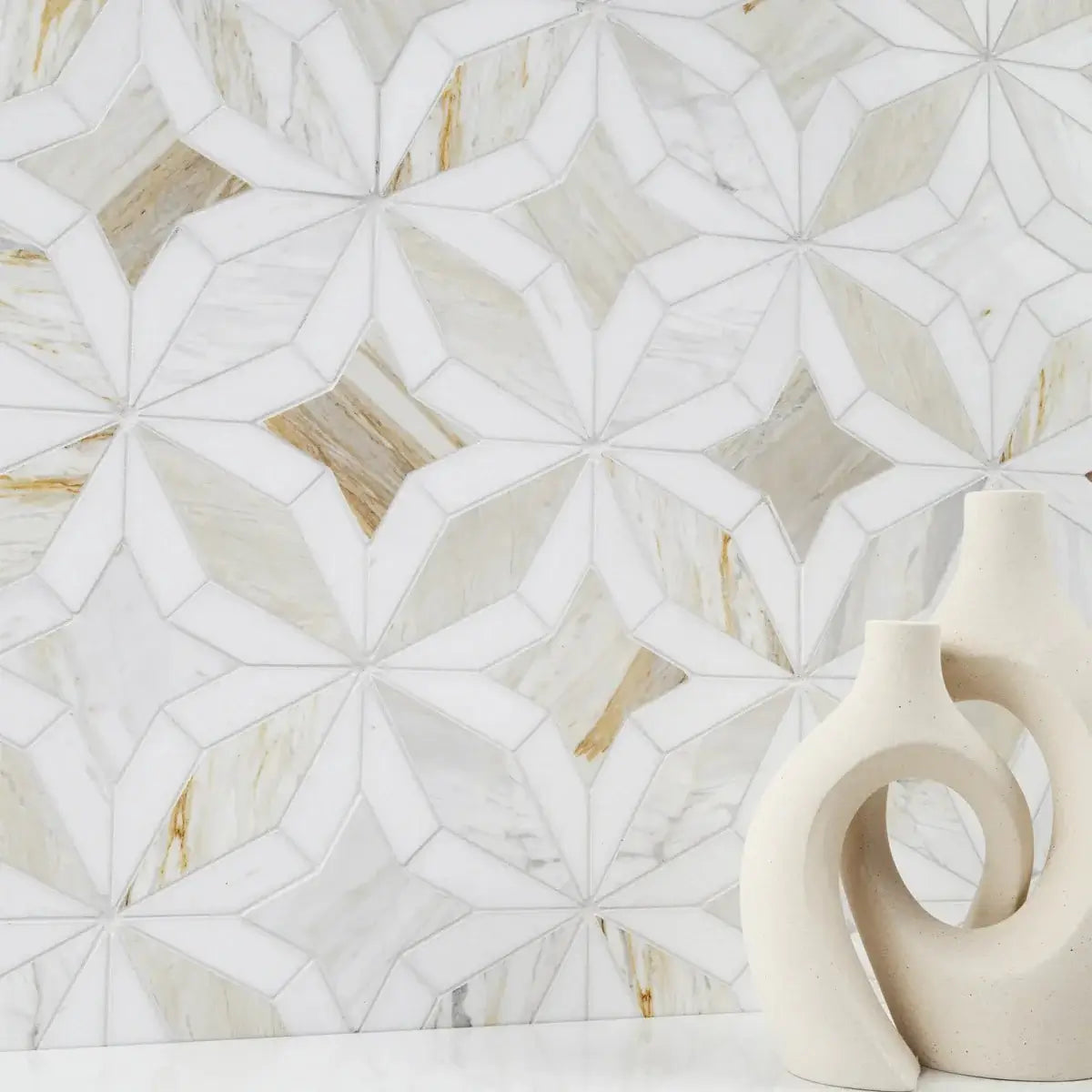 Athena Gold Estrella 10"x10" Polished Marble Mosaic Floor and Wall Tile - Hey Tiles
