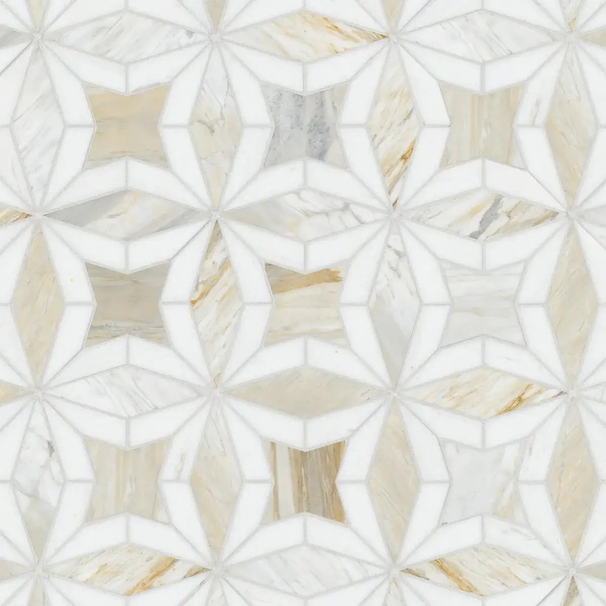Athena Gold Estrella 10"x10" Polished Marble Mosaic Floor and Wall Tile - Hey Tiles