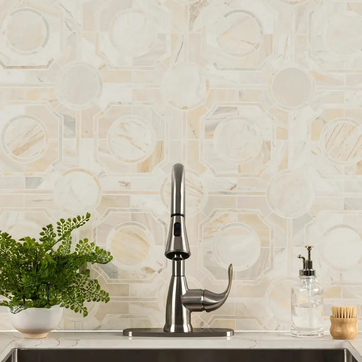 Athena Gold Regency 10" X 10" Polished Marble Mosaic Tile - Hey Tiles