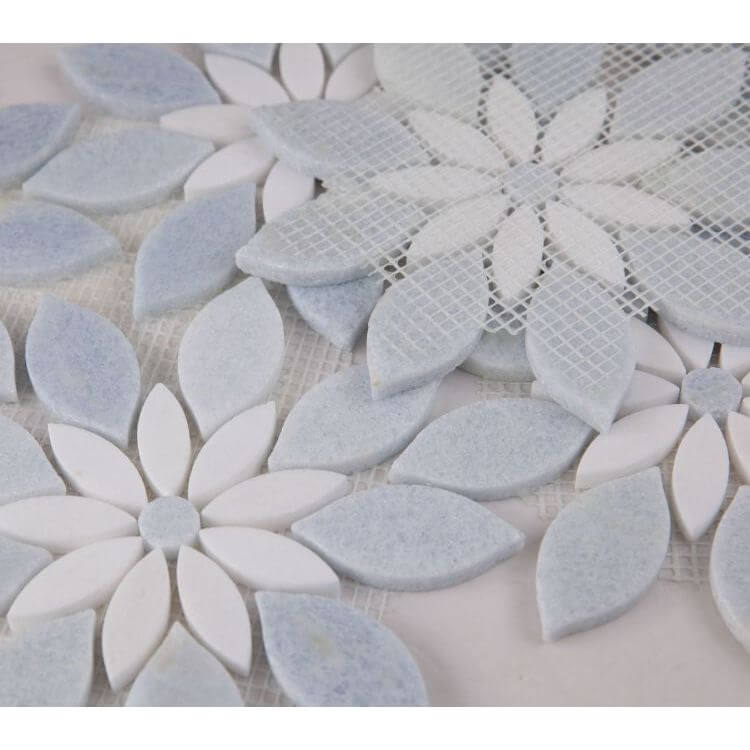 Blue Thassos Flower Pattern - Hey Tiles