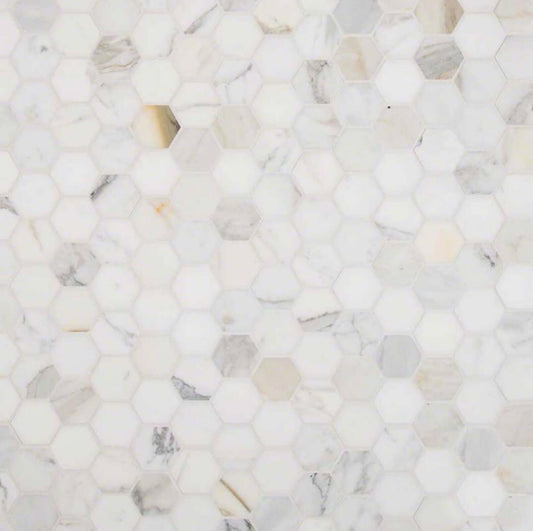Calacatta Gold 2” Hexagon Polished Mosaic Tile - Hey Tiles