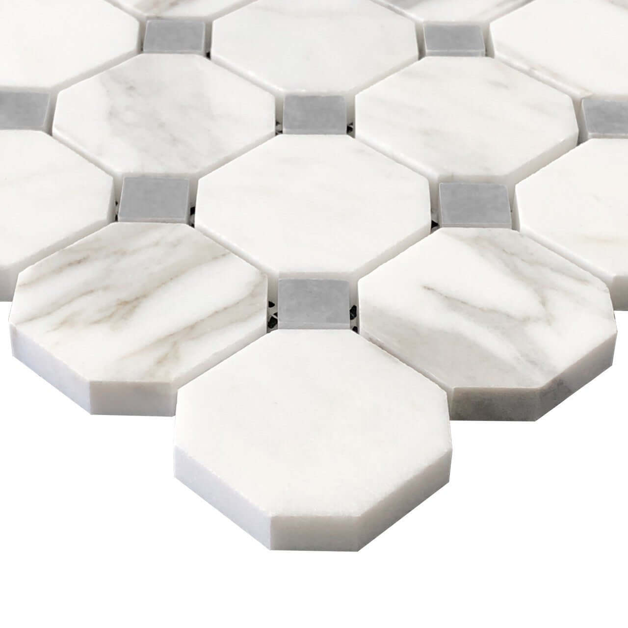 Calacatta Gold Octagon Mosaic with Bardiglio Dots Italian Mosaic Tile - Hey Tiles