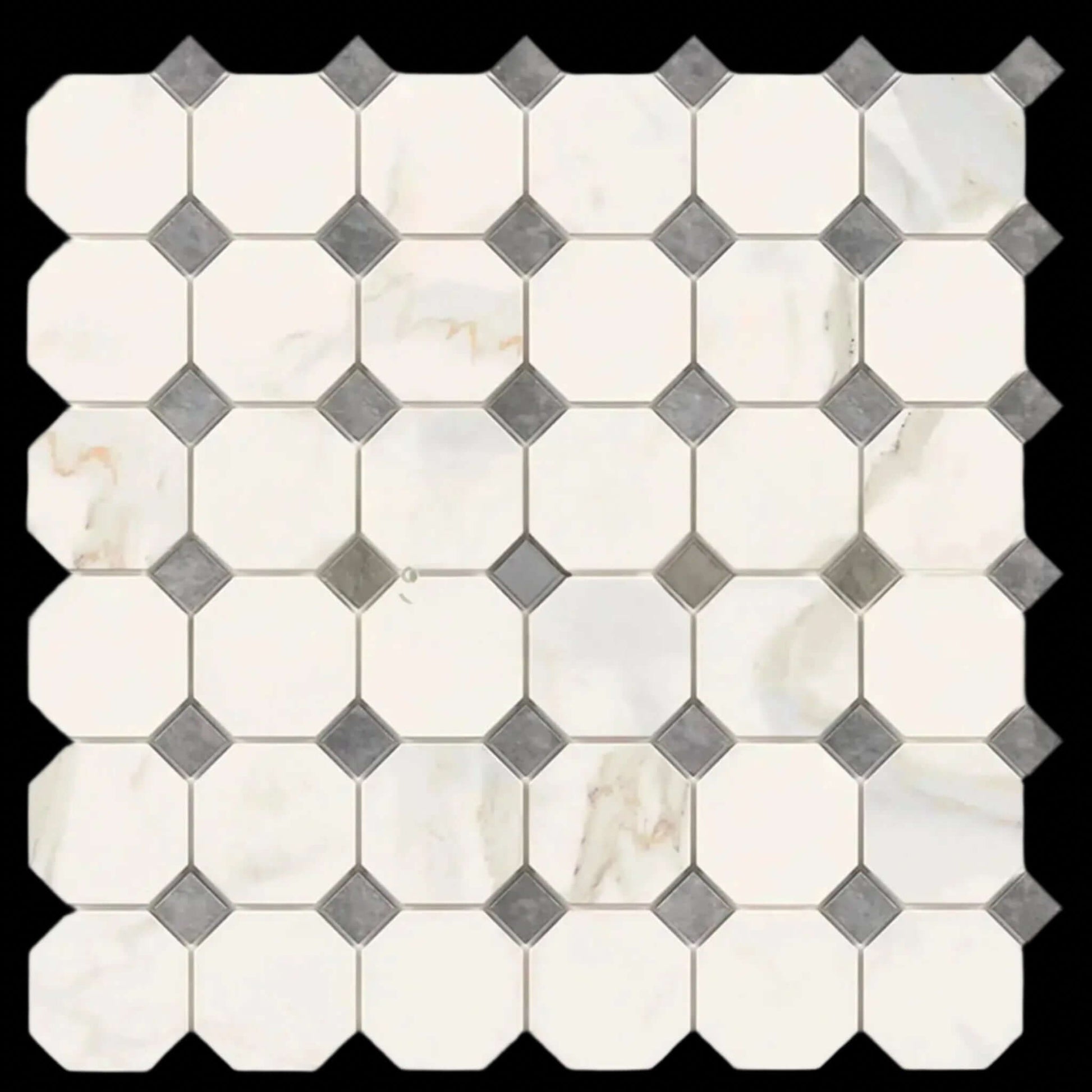 Calacatta Gold Octagon Mosaic with Bardiglio Dots Italian Mosaic Tile - Hey Tiles