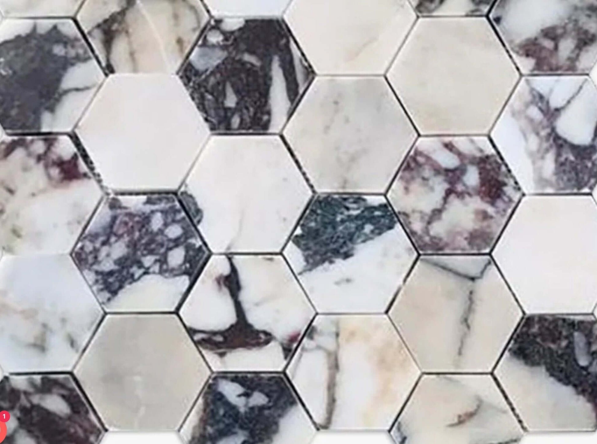 Calacatta Viola 2" Hexagon Marble Mosaic Tile - Hey Tiles