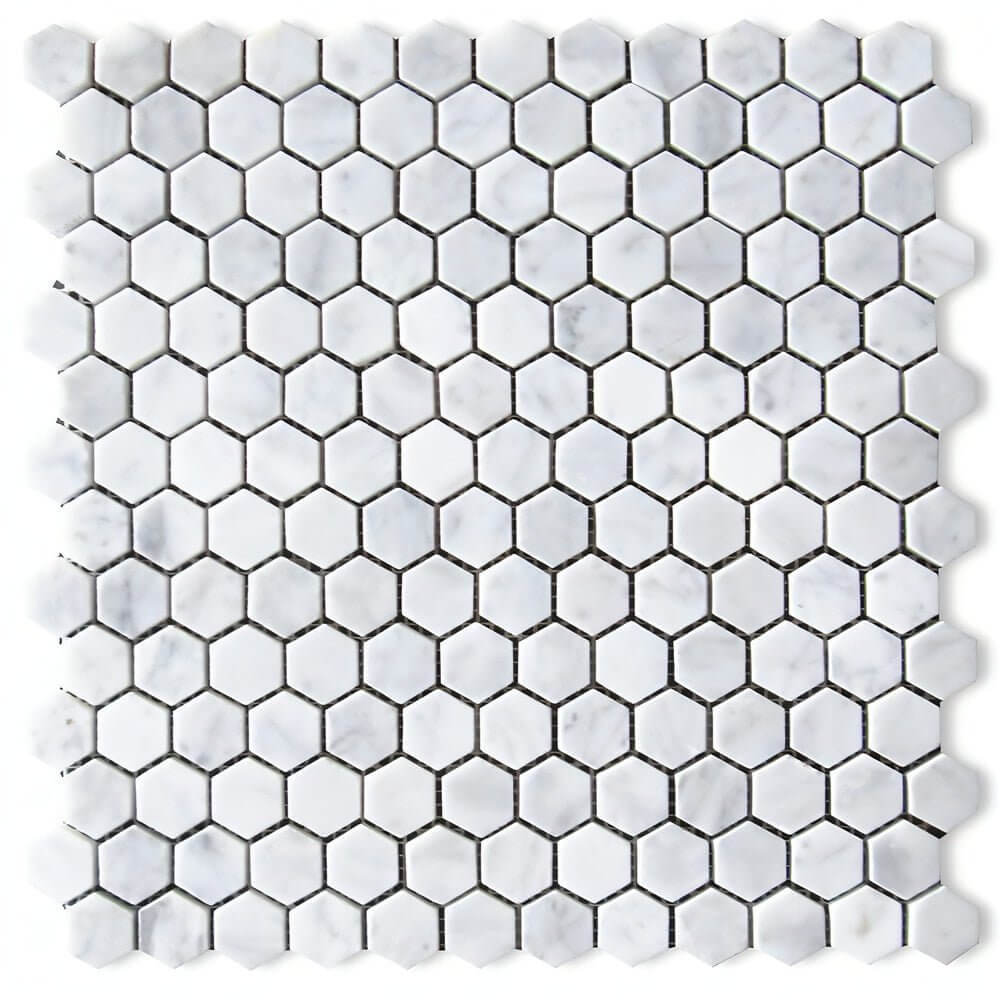 Carrara White Marble 1" Hexagon Mosaic - Hey Tiles