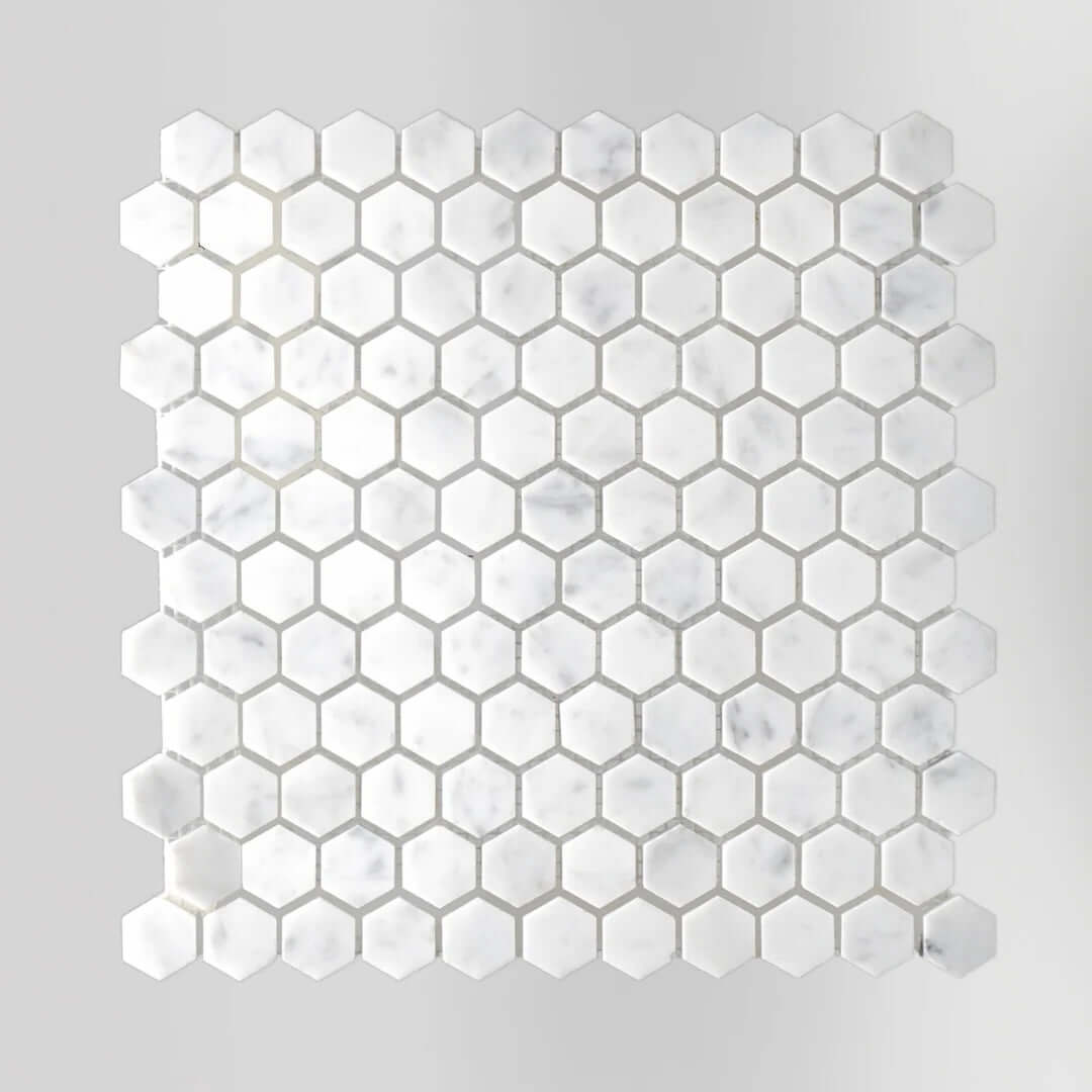 Carrara White Marble 1" Hexagon Mosaic - Hey Tiles