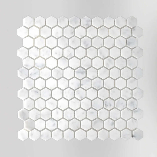 Carrara White Marble 1" Hexagon Mosaic - Hey Tiles