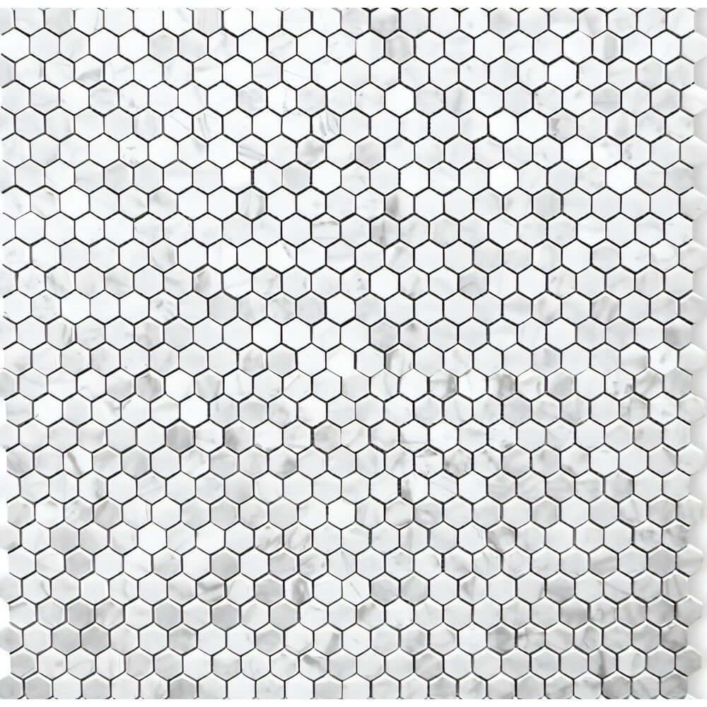 Carrara White Marble 1" Hexagon Mosaic - Hey Tiles