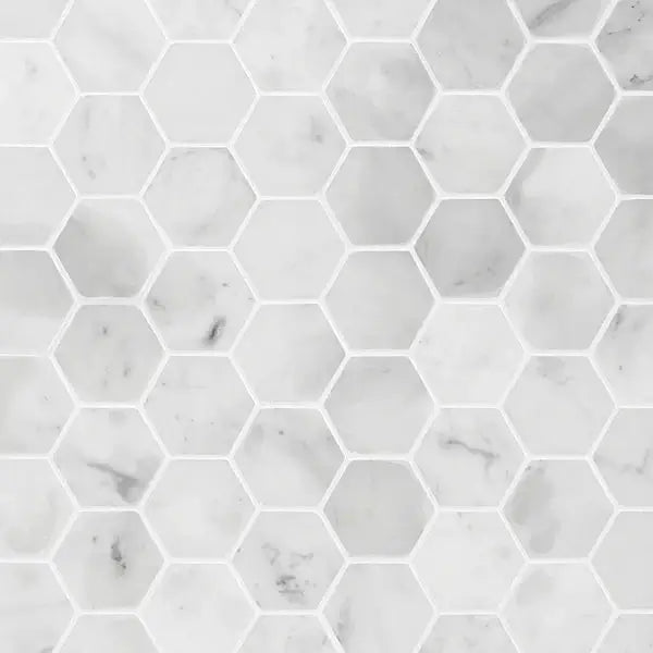 Carrara White Marble 3" Hexagon Mosaic Tile - Hey Tiles