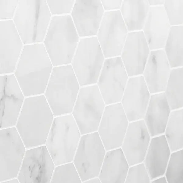 Carrara White Marble 3" Hexagon Mosaic Tile - Hey Tiles