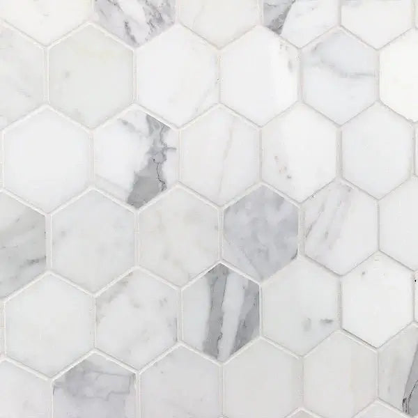 Carrara White Marble 3" Hexagon Mosaic Tile - Hey Tiles