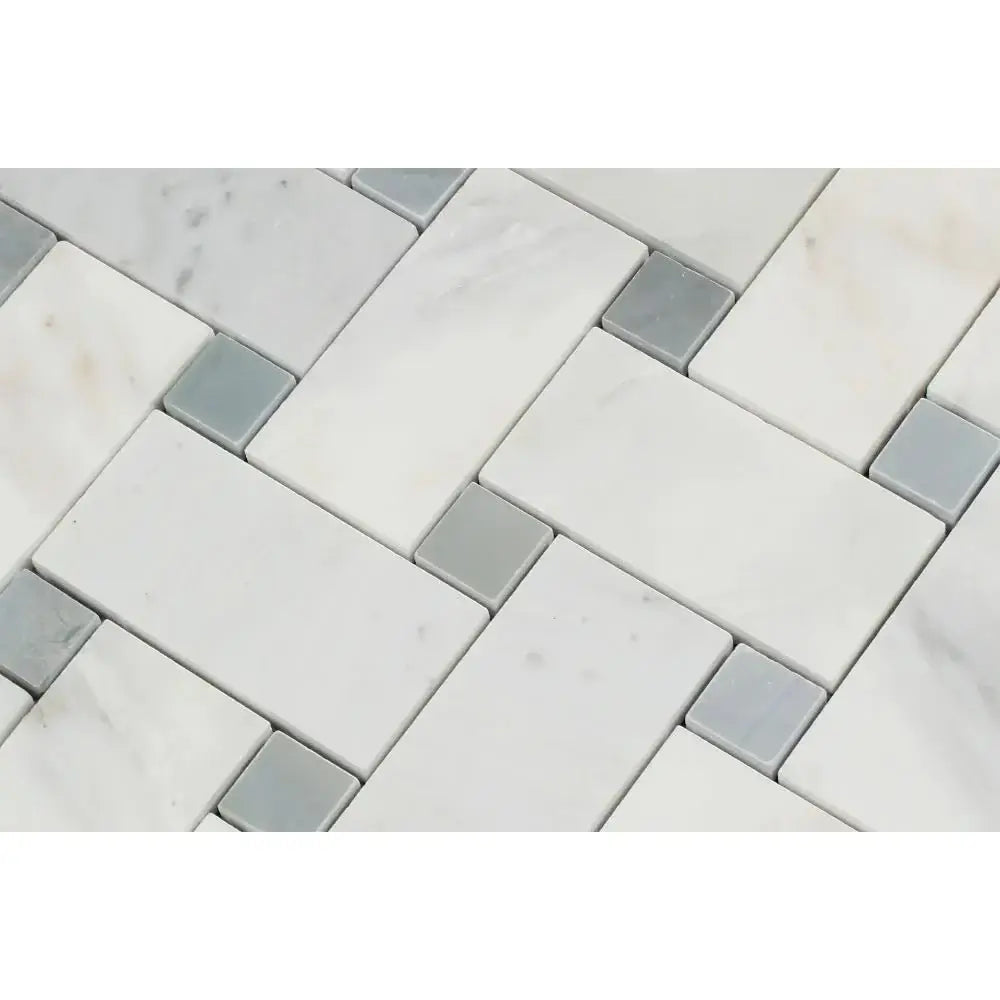 Carrara White Marble Honed Large Basketweave Mosaic Tile W/ Gray Dots - Hey Tiles