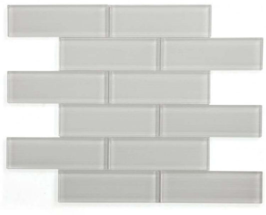 Casale Light polished light grey glass tile in subway layout, ideal for swimming pool installation.