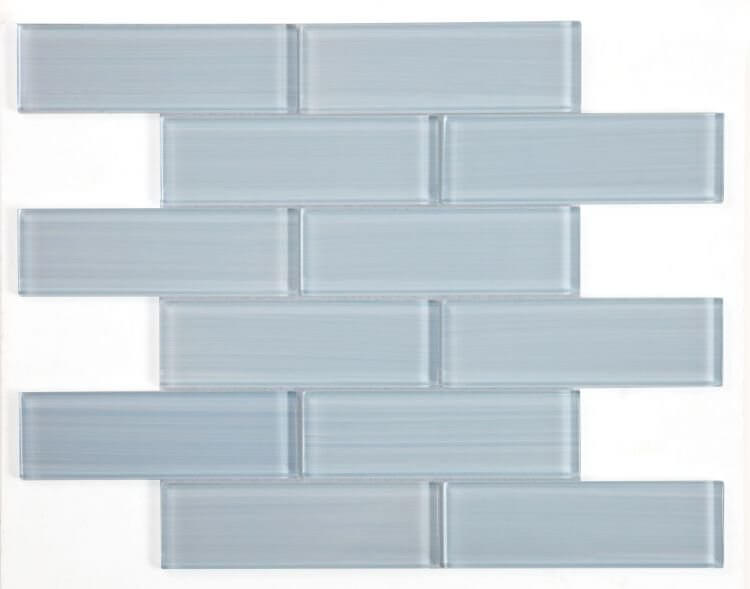 Casale Lucy Blue hand-painted glass mosaic tile in subway layout, 11.75 x 11.75 for swimming pool installation.