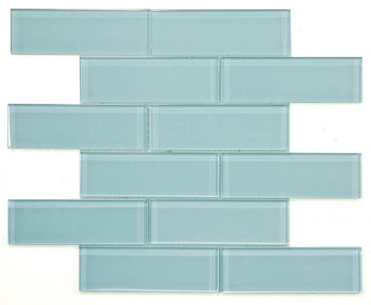 Casale Mint Glass Subway Tile - Soft Green Polished Mosaic for Pools and Interiors, 11.75 x 11.75 inches.