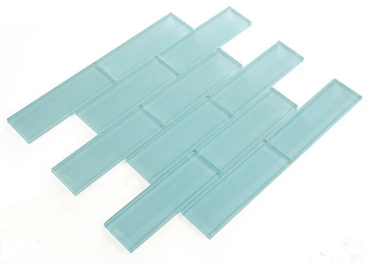 Casale Mint Glass Subway Tile - Soft green polished mosaic design suitable for pools and interior decor.