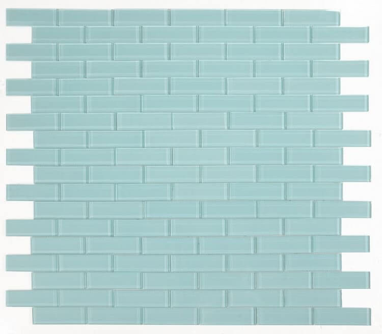 Casale Mint 11.75 x 11.75 glass subway tile in soft green, ideal for pools and interior designs.