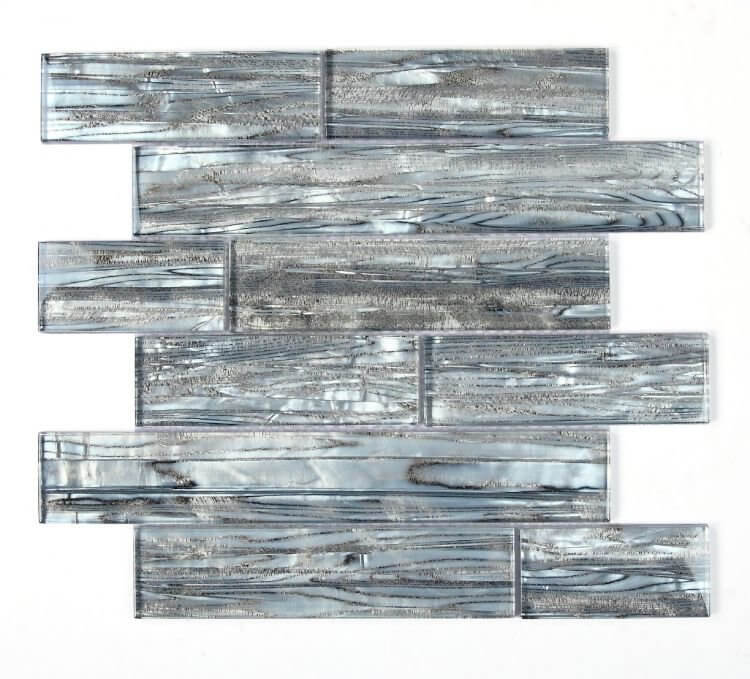 Casale Shell Silver glass tile 11.75x11.75 in artistic silver-shell design, ideal for indoor use, not for fireplaces.
