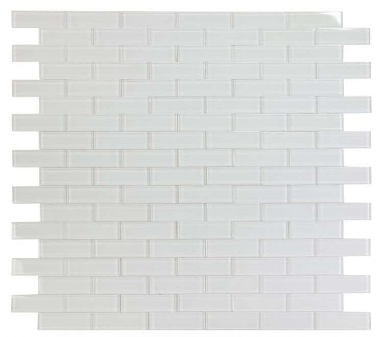 Casale White Shining polished glass mosaic tile in subway layout, ideal for swimming pool installations.