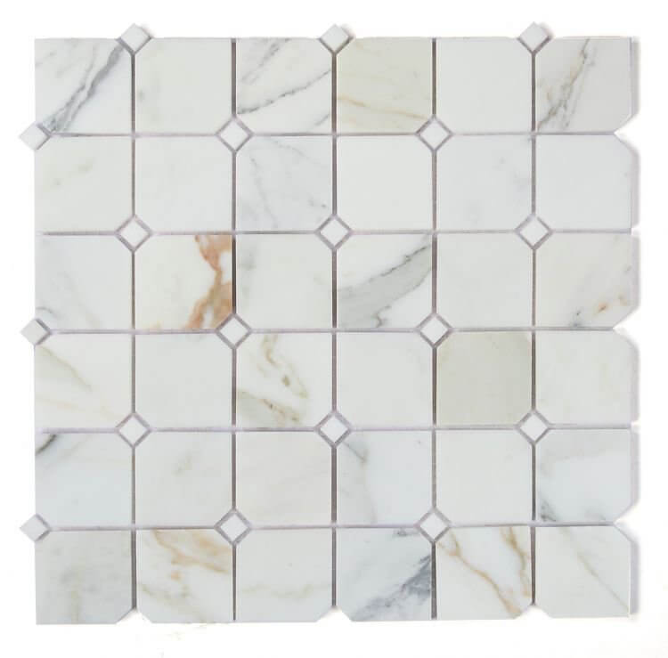 Calacatta Diamond Lattice 11.75 x 11.75 mosaic tile featuring polished Calacatta Gold marble and elegant design.