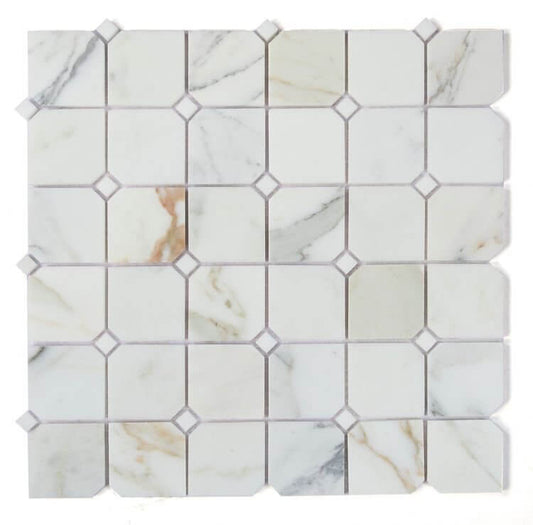 Calacatta Diamond Lattice 11.75 x 11.75 mosaic tile featuring polished Calacatta Gold marble and elegant design.