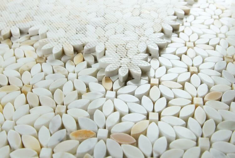 Daisy Wild Calacatta Gold marble mosaic tile in flower design, 12.75 x 13.25, perfect for stylish home decor.