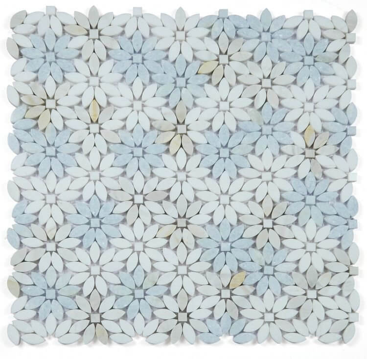 Daisy Wild Marina marble mosaic tile in mini flower pattern, 12.5 x 12.75 inches, perfect for elegant decor.