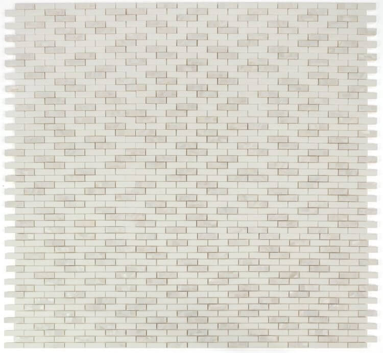 Diana Linear Thassos 11.75x12 marble mosaic in white stacked pattern, 3/8 in thick, ideal for elegant interiors.