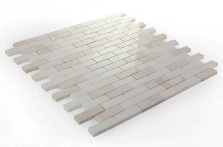 Diana Linear Thassos marble mosaic, 11.75x12 inches, featuring a white linear stacked pattern, ideal for elegant decor.