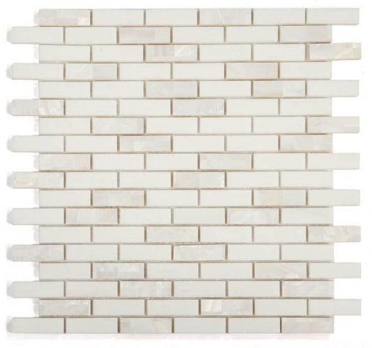 Diana Linear Thassos 11.75x12 tile, white Thassos marble and pearl in linear stacked pattern, 3/8 in thick.