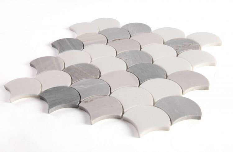 Dragon Scale Marble Blue 12x12 mosaic in polished finish, featuring blue and grey tones, ideal for stylish interior design.