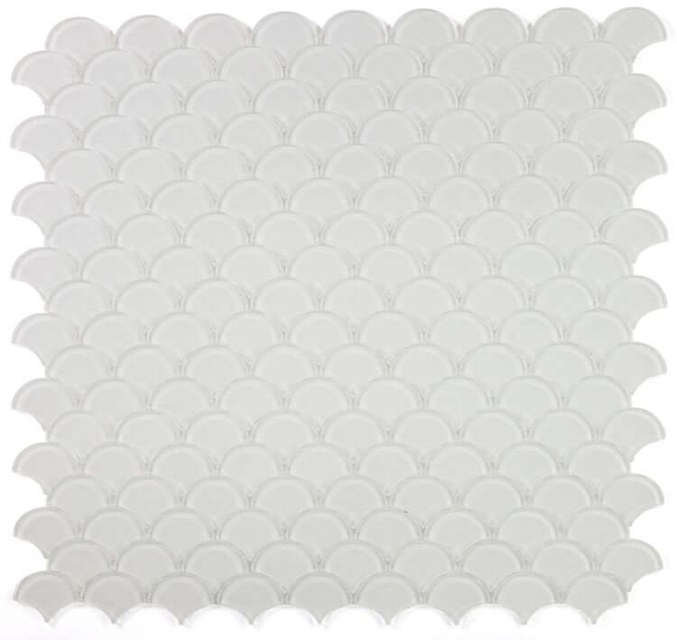 Dragon Scale White Glass mosaic in a beautiful dragon scale pattern, perfect for swimming pool installation.