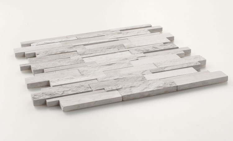 Elongated Hex Blue Marble mosaic, 11.75x15 inches, featuring a mix of White Thassos and Palissandro Blue stones.