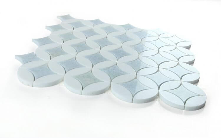 Embrace Crystal Ocean marble mosaic tiles in blue and white, 11.75 x 11.75, ideal for modern decor.
