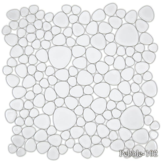 Fujiwa Peb Royal White, Mixed Porcelain Pebble, Heart Shaped Pool Tile - Hey Tiles